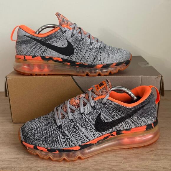 Nike Air Max Flyknit Wolf Grey/Volt Orange Sneakers - SZ M 6- W 7.5 main image 12